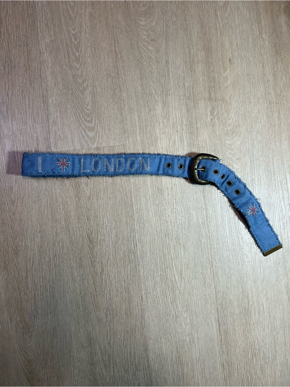 Y2K Blue 'I ♥ London' Bedazzled Distressed Women’s Chunky Belt
